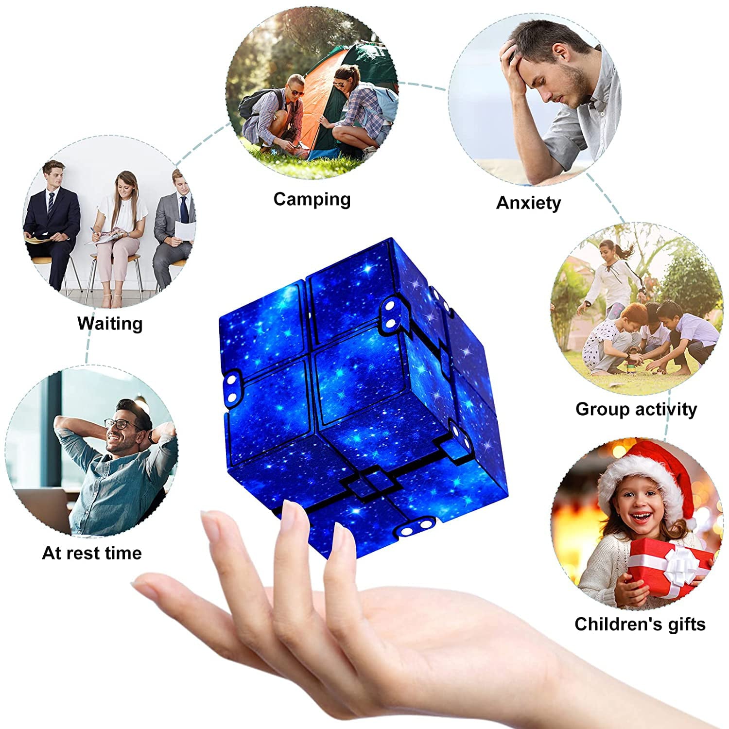 Infinity Cube 3 Pack Fidget Cube Toy Stress Anxiety Relief for Adults and Kids Hand-Held Magic Puzzle Flip Fidgeting Finger Toys for ADD ADHD Passing Time Galaxy Space Easter Basket Stocking Stuffers