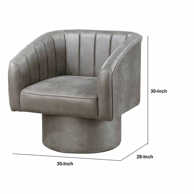 Kate 30 Inch Accent Chair， 360 Swivel Seat， Vegan Faux Leather， Light Gray