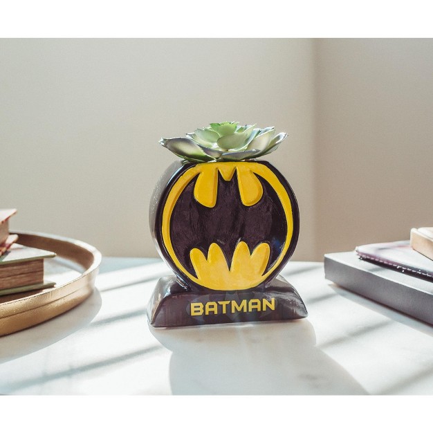 Batman Bat Logo 9x5 Inch Ceramic Planter W/ Artificial Plant