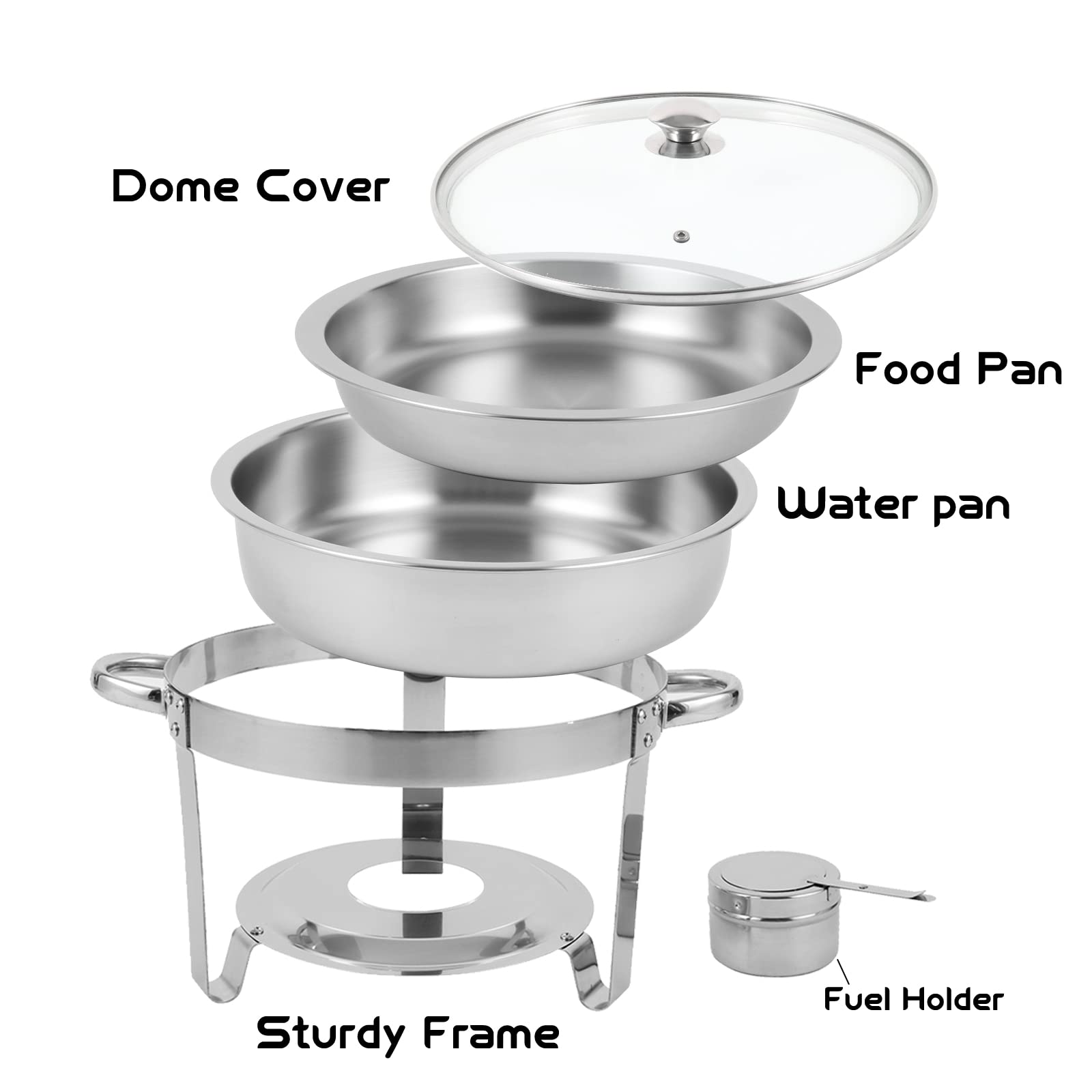 HORESTKIT Chafing Dish Buffet Set 2 Pack Round Stainless Steel Chafers and Buffet Warmers Sets Full Size w/Water Pan， Food Pan， Fuel Holder and Glass Viewing Lid 5 QT， for Catering Party Event Serving