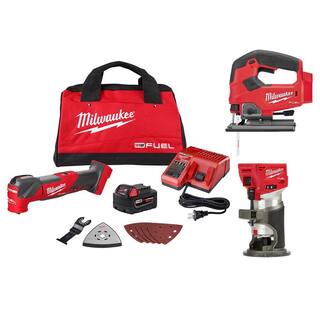 MW M18 FUEL 18V Lithium-Ion Cordless Brushless Oscillating Multi-Tool Kit With FUEL Compact Router and Jigsaw 2836-21-2723-20-2737-20