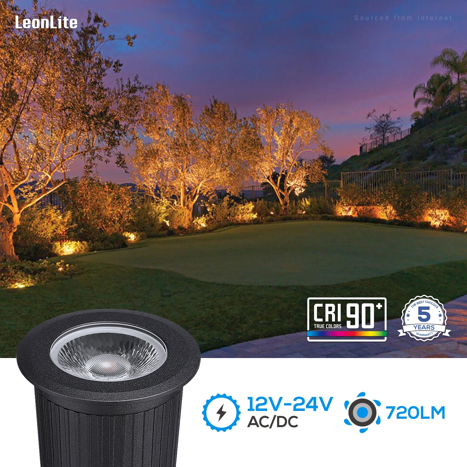 LEONLITE 6 Pack LED Low Voltage Well Lights， Recessed Deck Lights， LED Landscape Lights， Aluminum， 7W In Ground Light， 12V-24V Low Voltage