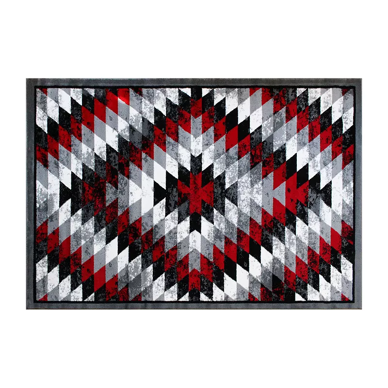 Masada Rugs Masada Rugs Stephanie Collection 5'x7' Area Rug with Distressed Southwest Native American Design 1106 in Red， Gray， Black and White