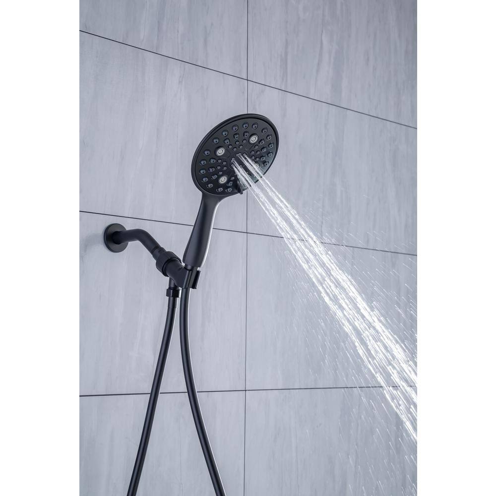 Mondawe Mondawell 6-Spray Patterns 6 in. Wall Mount Handheld Shower Head with Trim and Valve in Matte Black MA-D92101H-6