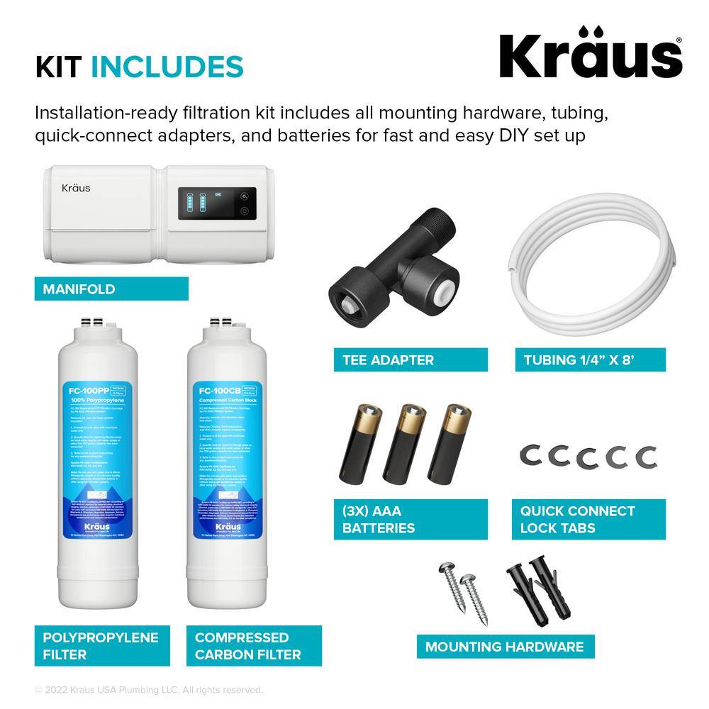 KRAUS Purita 2-Stage Carbon Block Under-Sink Water Filtration System with Digital Display Monitor FS-1000