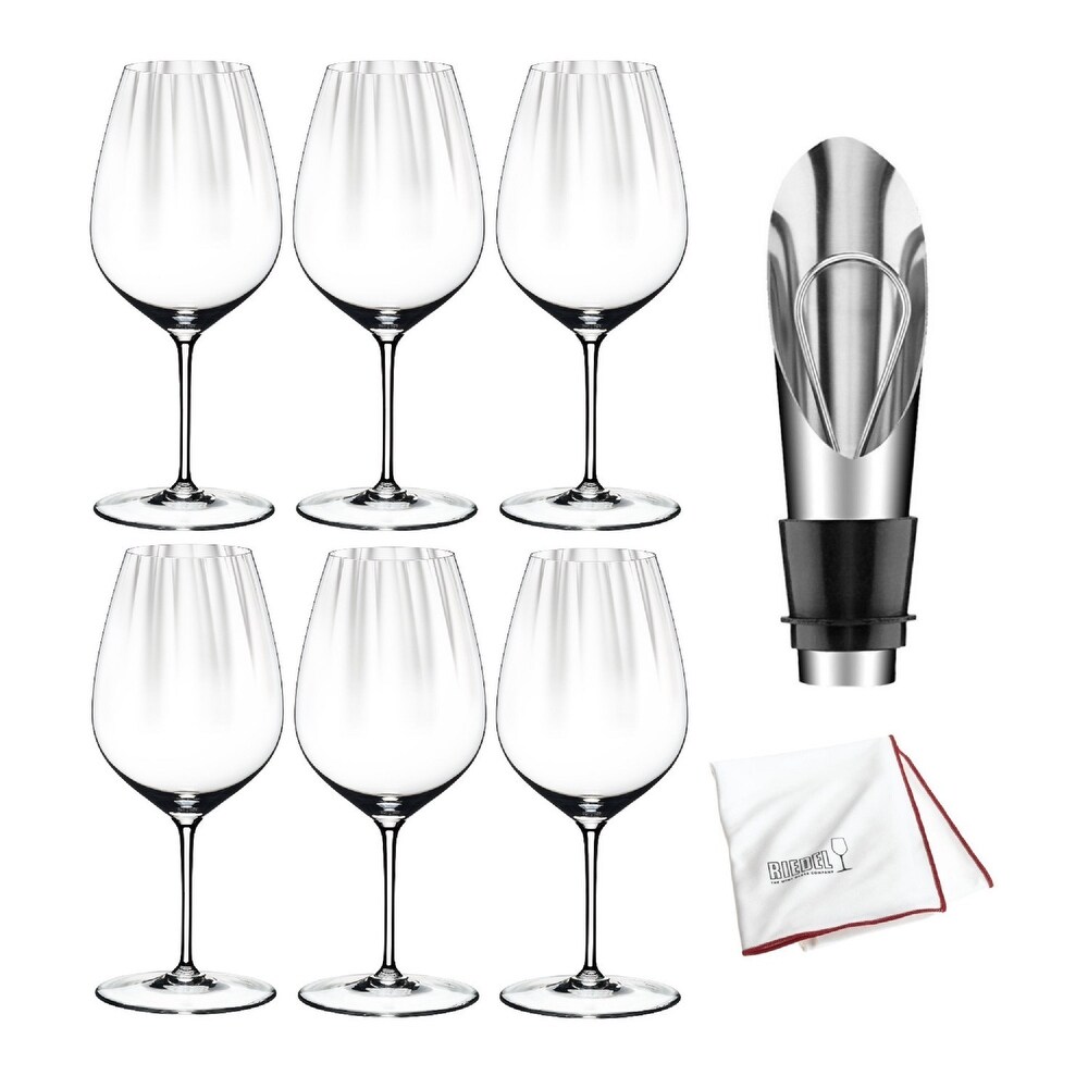 Riedel Performance Wine Glass (Cabernet  6 Pack) w/ Wine Pourer Bundle