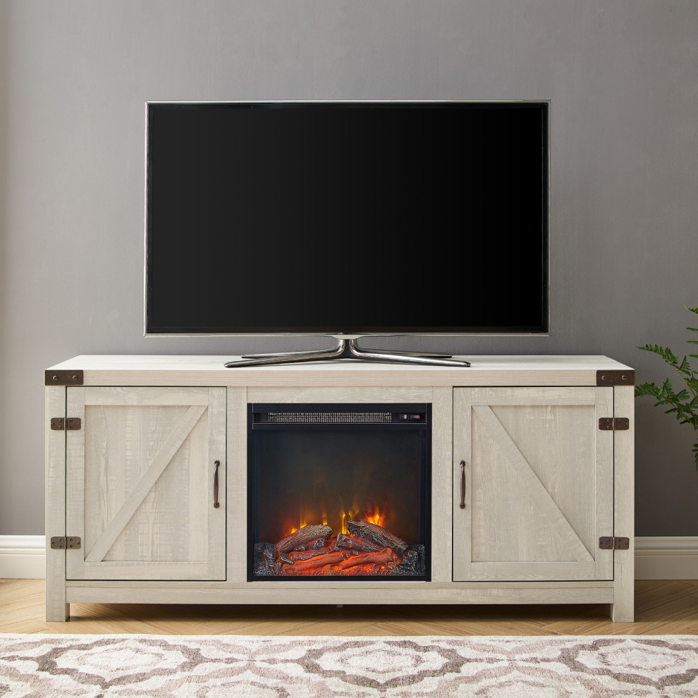 58 quotBarn Door Fireplace  Stone Gray   Transitional   Entertainment Centers And Tv Stands   by Walker Edison  Houzz