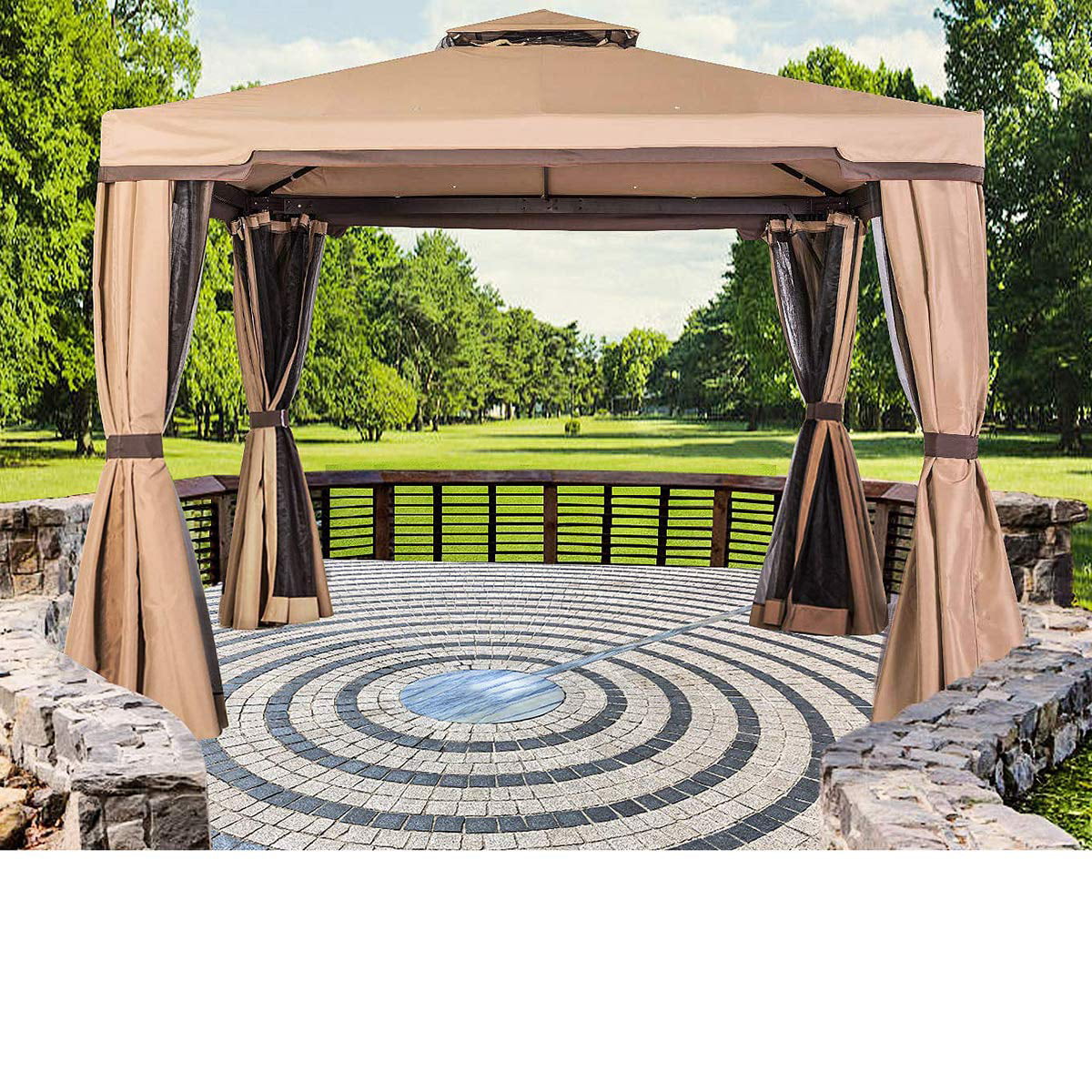 SUNCROWN 10' x 10' Outdoor Patio Canopy Gazebo with Mosquito Netting- Beige