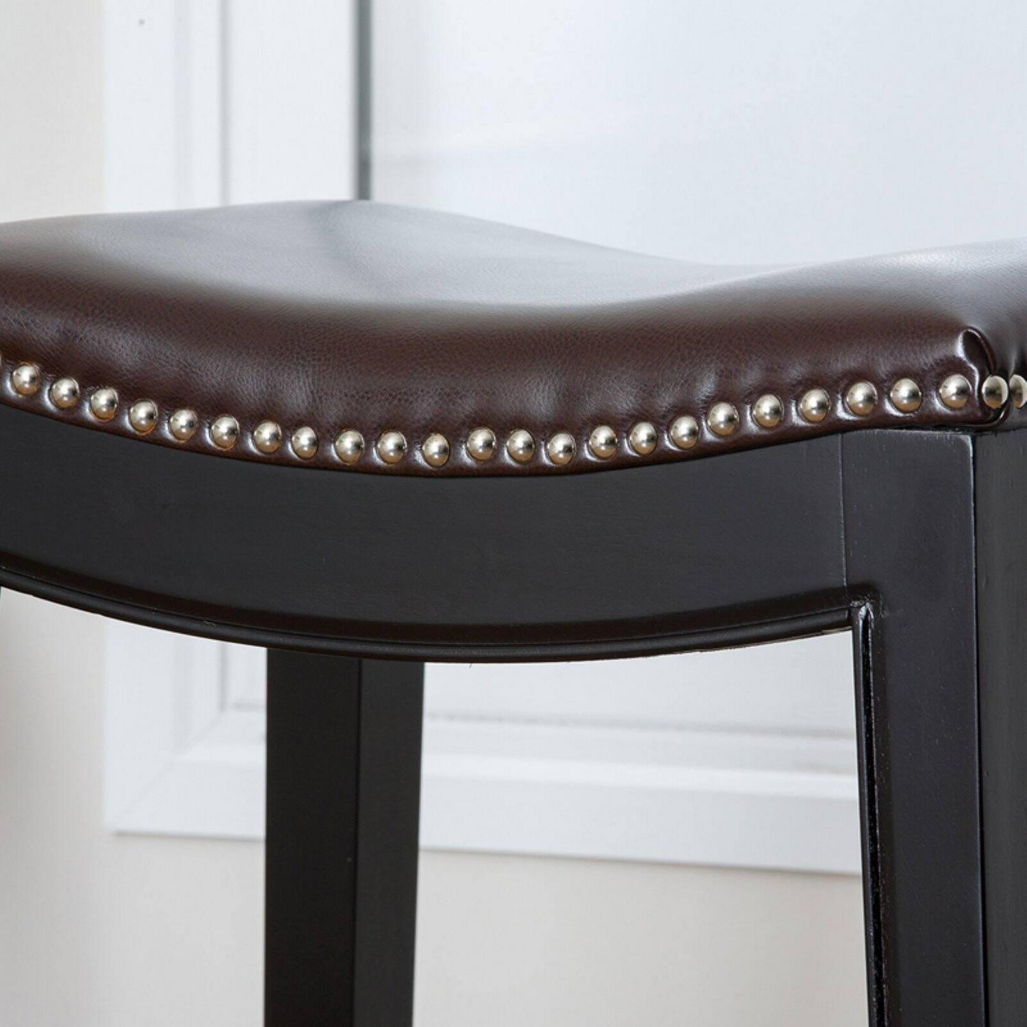 Abbyson Reagan Dark Brown Leather Nailhead Trim Counter Stool  Crowdfused