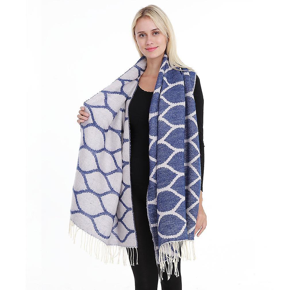 Winter Scarf With Geometric Pattern Warm Shawl With Tassel For Lady