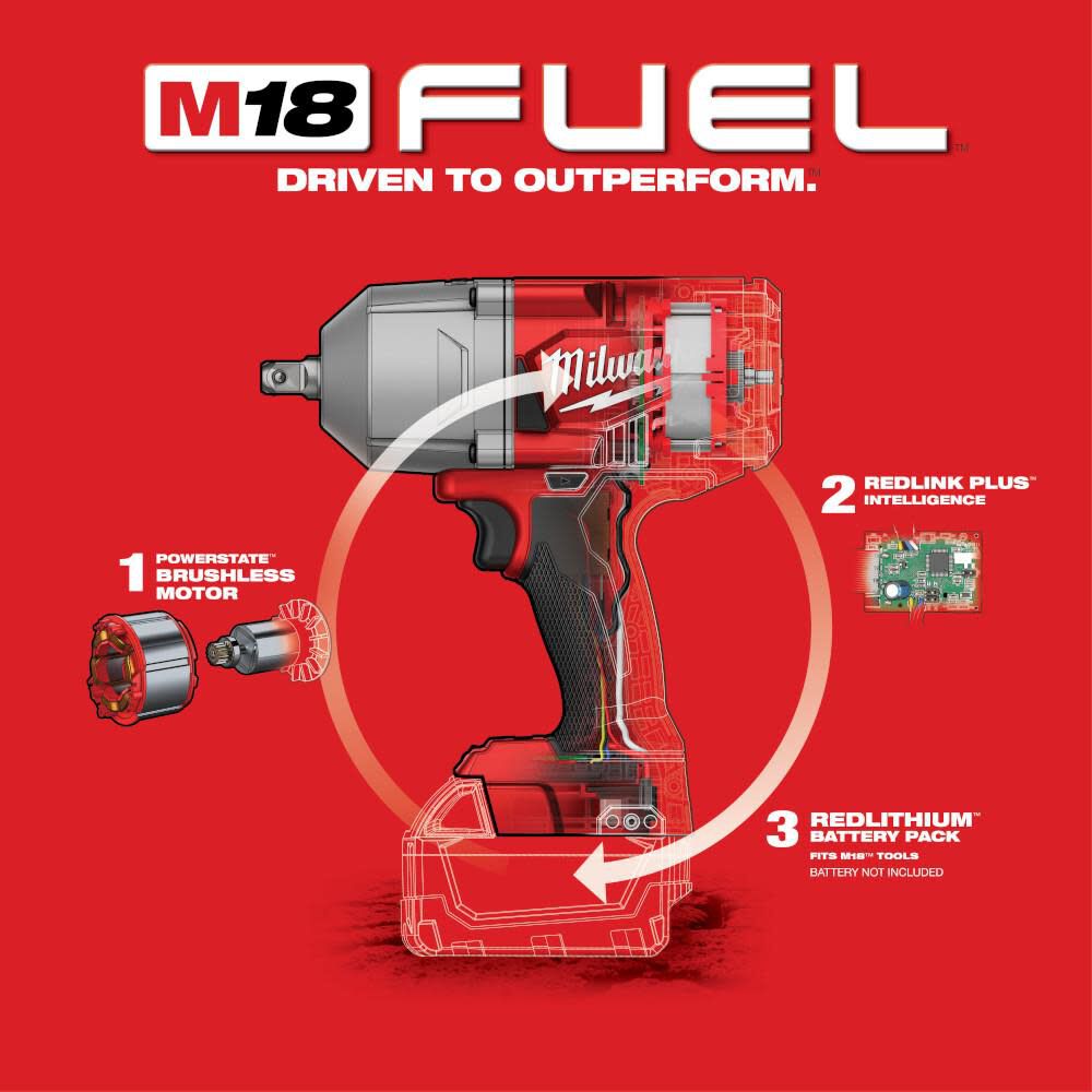 Milwaukee M18 FUEL 1/2 in. High Torque Impact Wrench with Pin Detent 2766-20 from Milwaukee