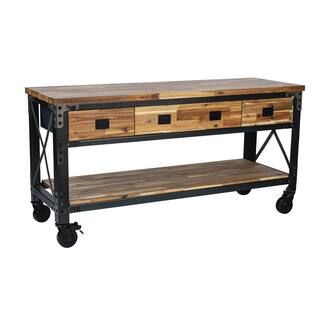 DURAMAX Darby 72 in. W x 24 in. D 3 Drawer Industrial Metal with Wood Mobile Workbench 68051