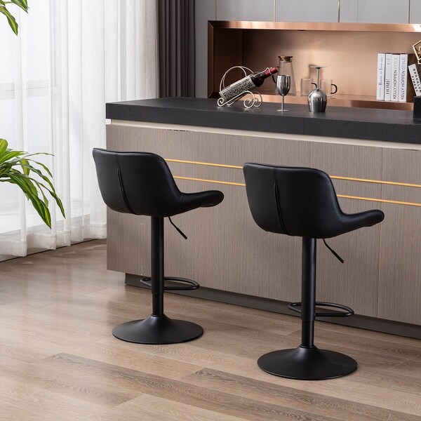 Set of 2 Swivel PU Bar Stools with Footrest and Base