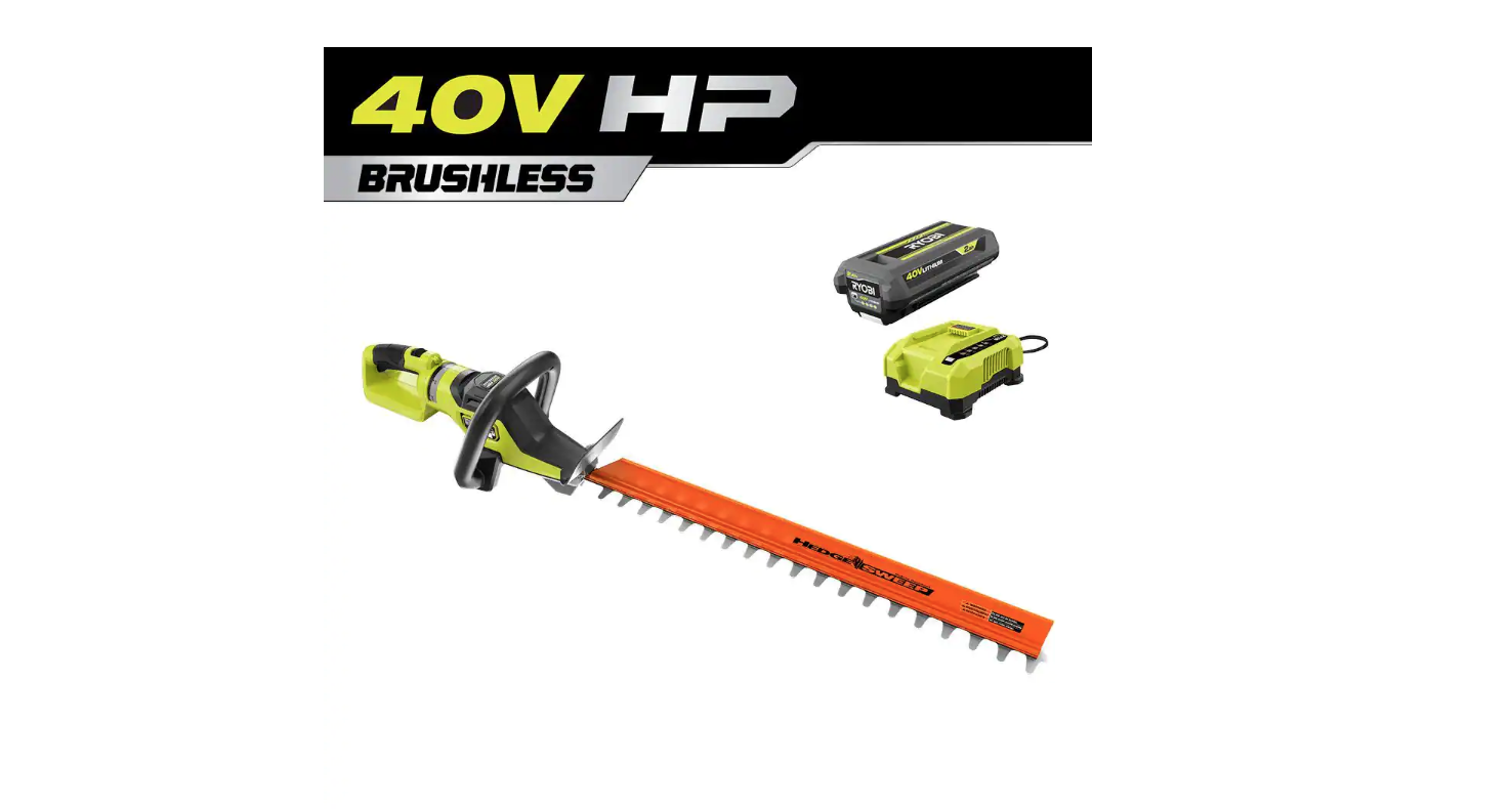 RYOBI RY40640VNM 40V HP Brushless 26 in. Cordless Battery Hedge Trimmer with 2.0 Ah Battery and Charger