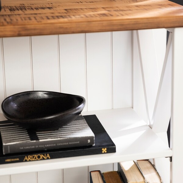 Solid Wood Storage Console Table， White/Reclaimed Barnwood