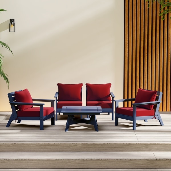 Polytrends Birchwood All Weather HDPE Outdoor Patio Navy Blue Deep Seating Sectional (5Piece Set)