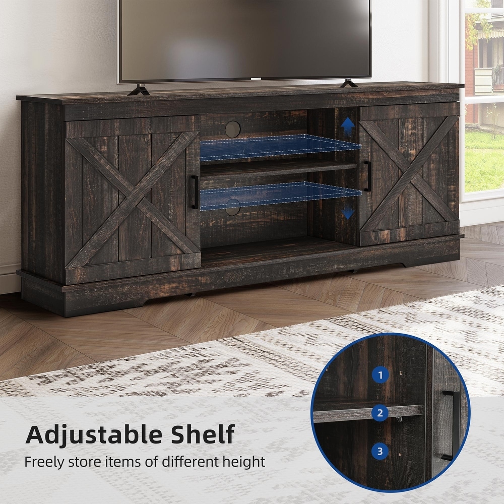 Farmhouse TV Stand for 65 Inch TV Media Console Entertainment Center Rustic Barn Doors