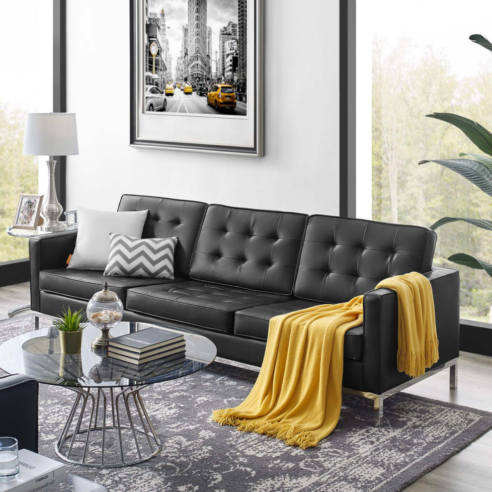 Modern Lounge Lobby Sofa  Faux Vinyl Leather Metal Steel  Black Silver   Contemporary   Sofas   by House Bound  Houzz