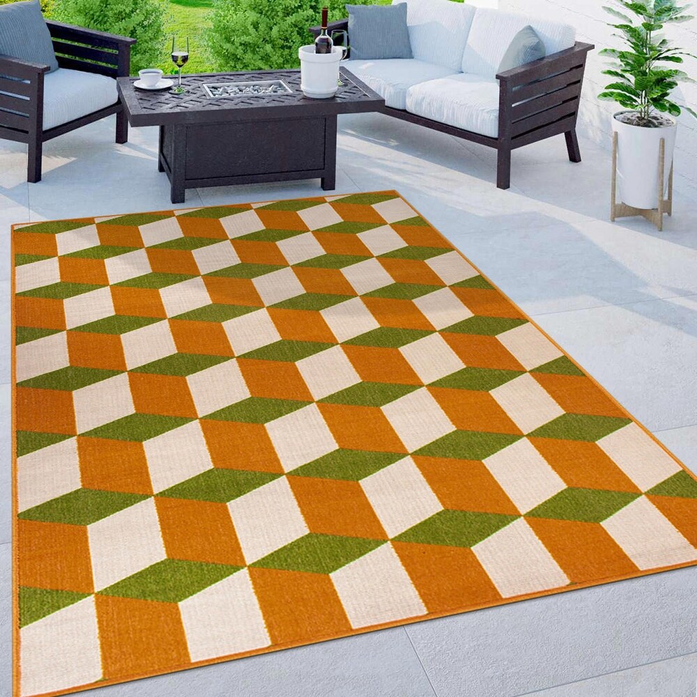 Contemporary Geometric Flatweave Indoor/Outdoor Area Rug