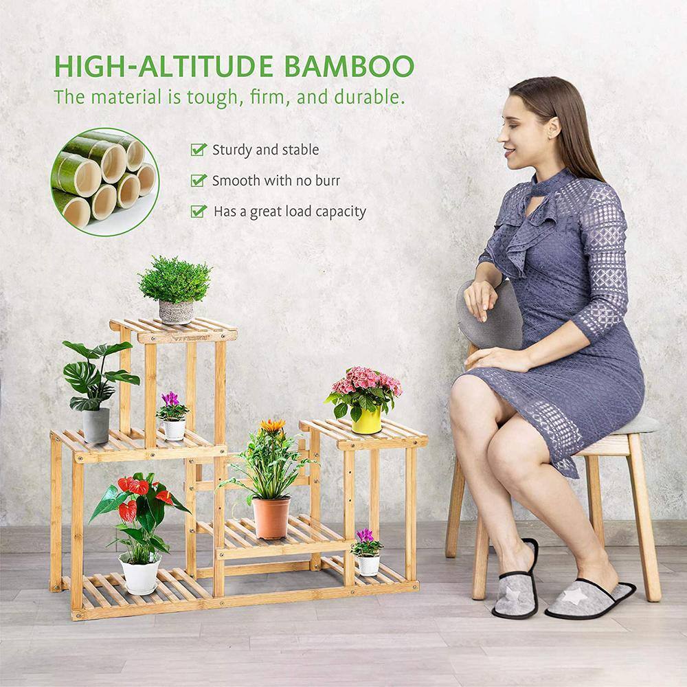 VIVOSUN 28.4in Tall IndoorOutdoor Bamboo Wood 7 Potted Plant Stand (6 -tiered) wal-PS013J