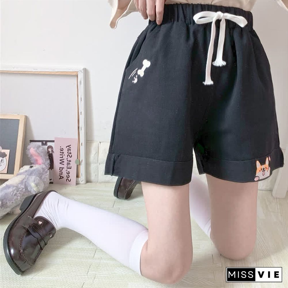 Devil Letter Print Colorblock Hooded T-Shirt Puppy Print Shorts