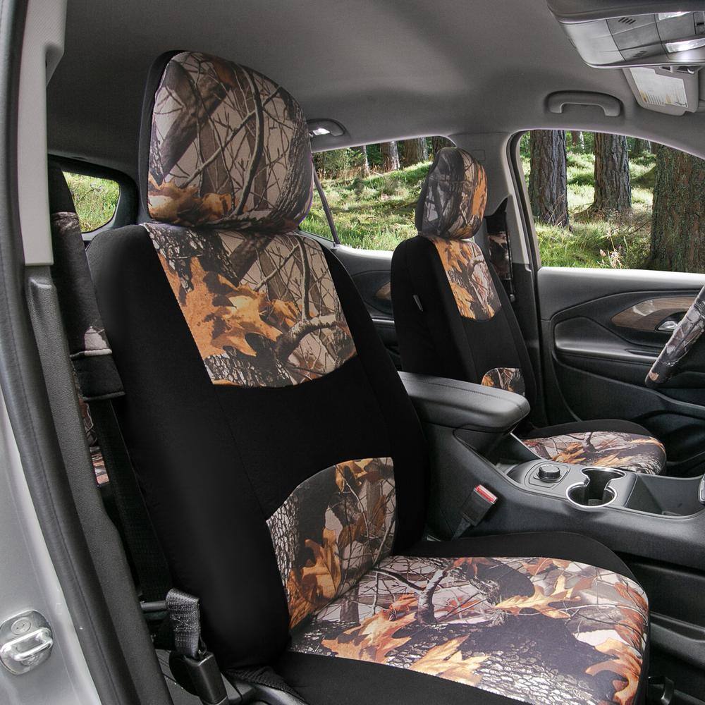 FH Group Buck59 47 in. x 1 in. x 23 in. Hunting Inspired Print Trim Seat Covers - Combo Full Set DMFB059114BROWNCAMO-W-B