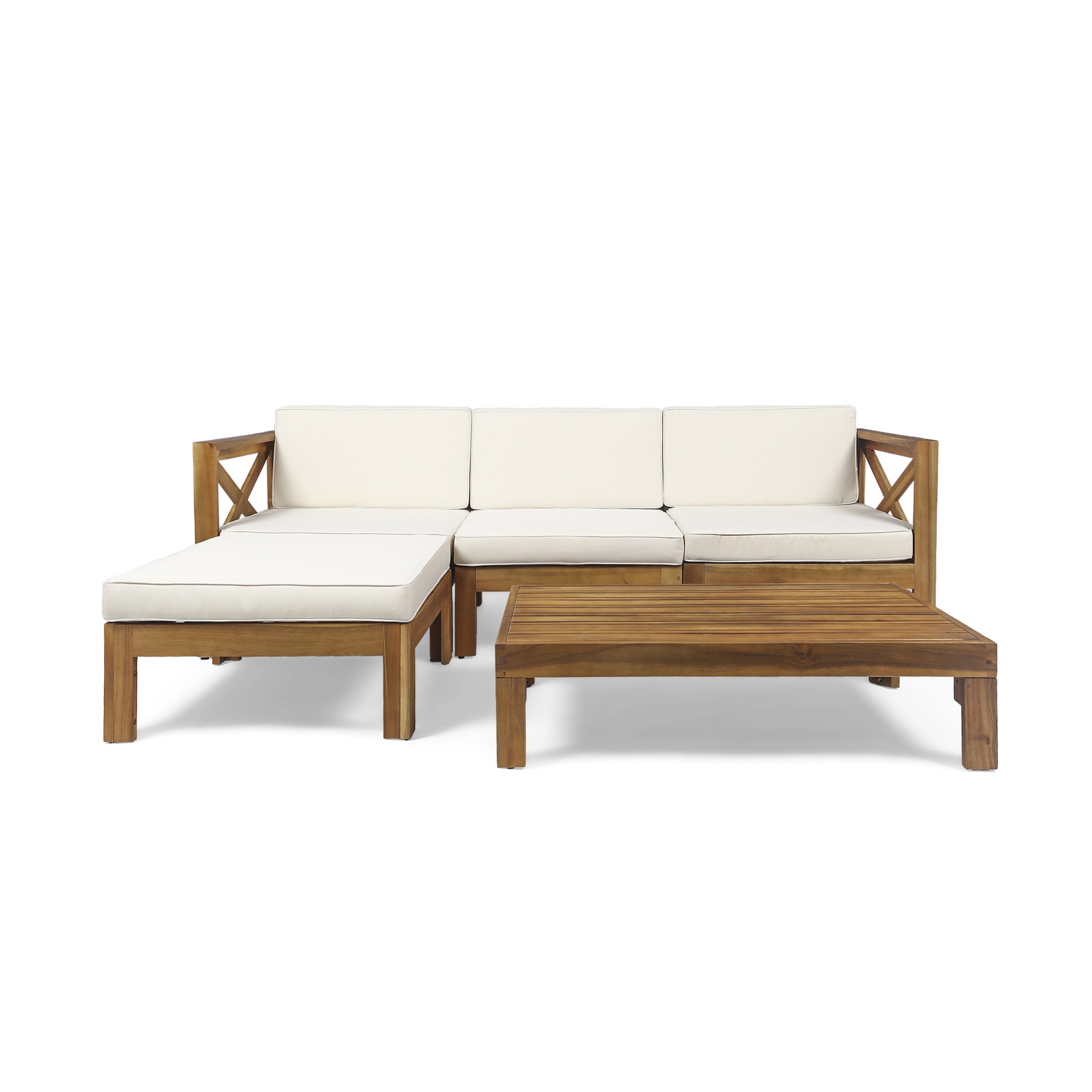 Mamie Outdoor Acacia Wood 5 Piece Sofa Set