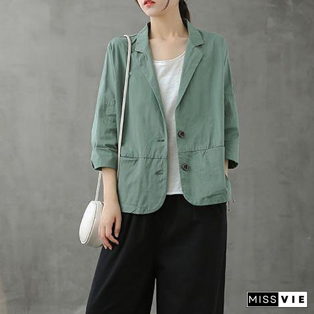 Loose Notched Button Down fall top Inspiration green blouses