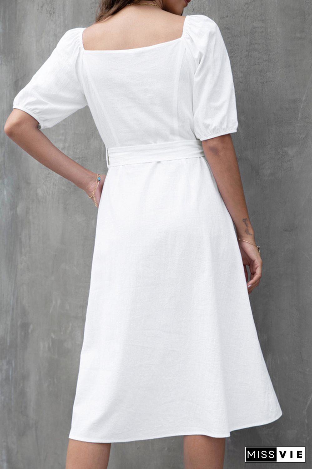 Lantern Sleeve High Waist Buttoned Midi Dress Wholesale