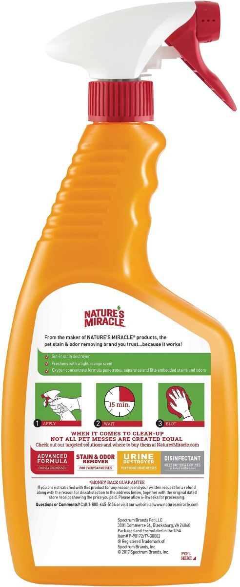 Nature's Miracle Dog Oxy Formula Set-In Stain Destroyer and Odor Remover Spray， 24-oz bottle