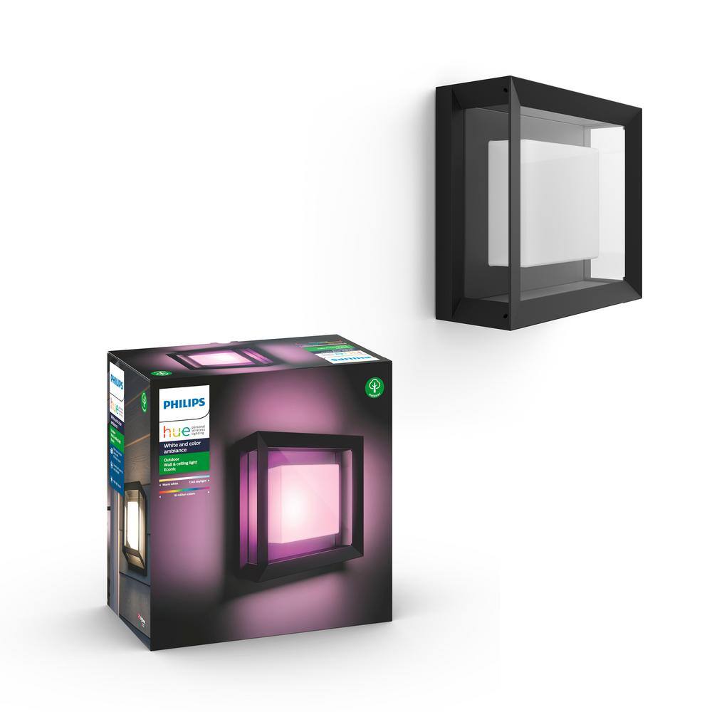 Philips Hue Econic Outdoor Smart Color Changing Square Wall Lantern with Integrated LED (1-Pack) 1743830V7