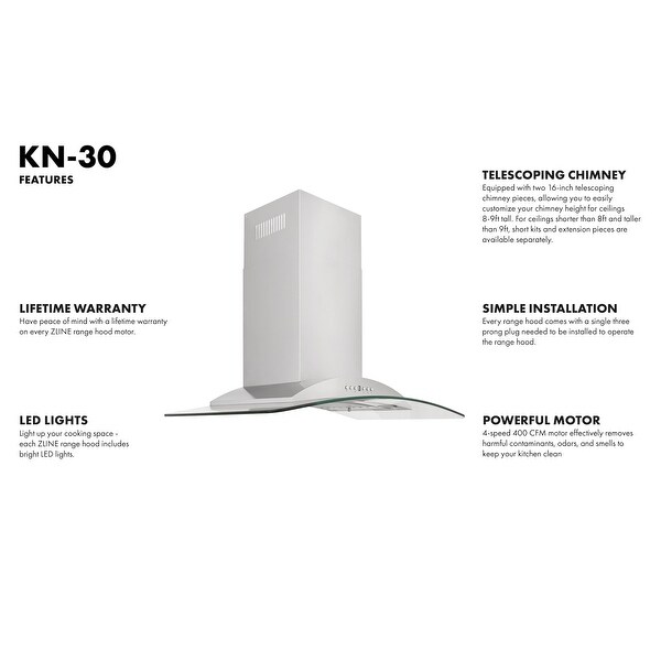 ZLINE Convertible Vent Wall Range Hood in Stainless Steel and Glass (KN)