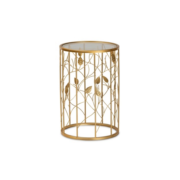 Anaya Glam Brushed Metal And Glass Leaf Accent End Table Gold Baxton Studio