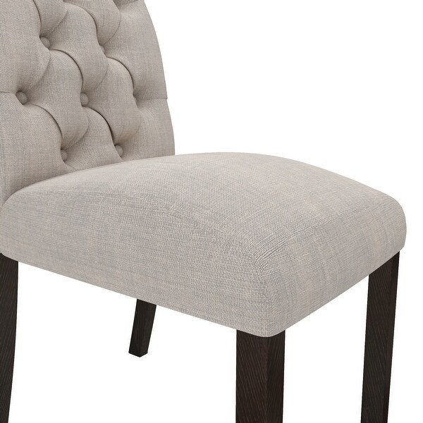 Fabric Upholstered Dining Chairs In a Soft Beige Linen with Tufted Back And Solid Wood Legs， Set of 2 - N/A