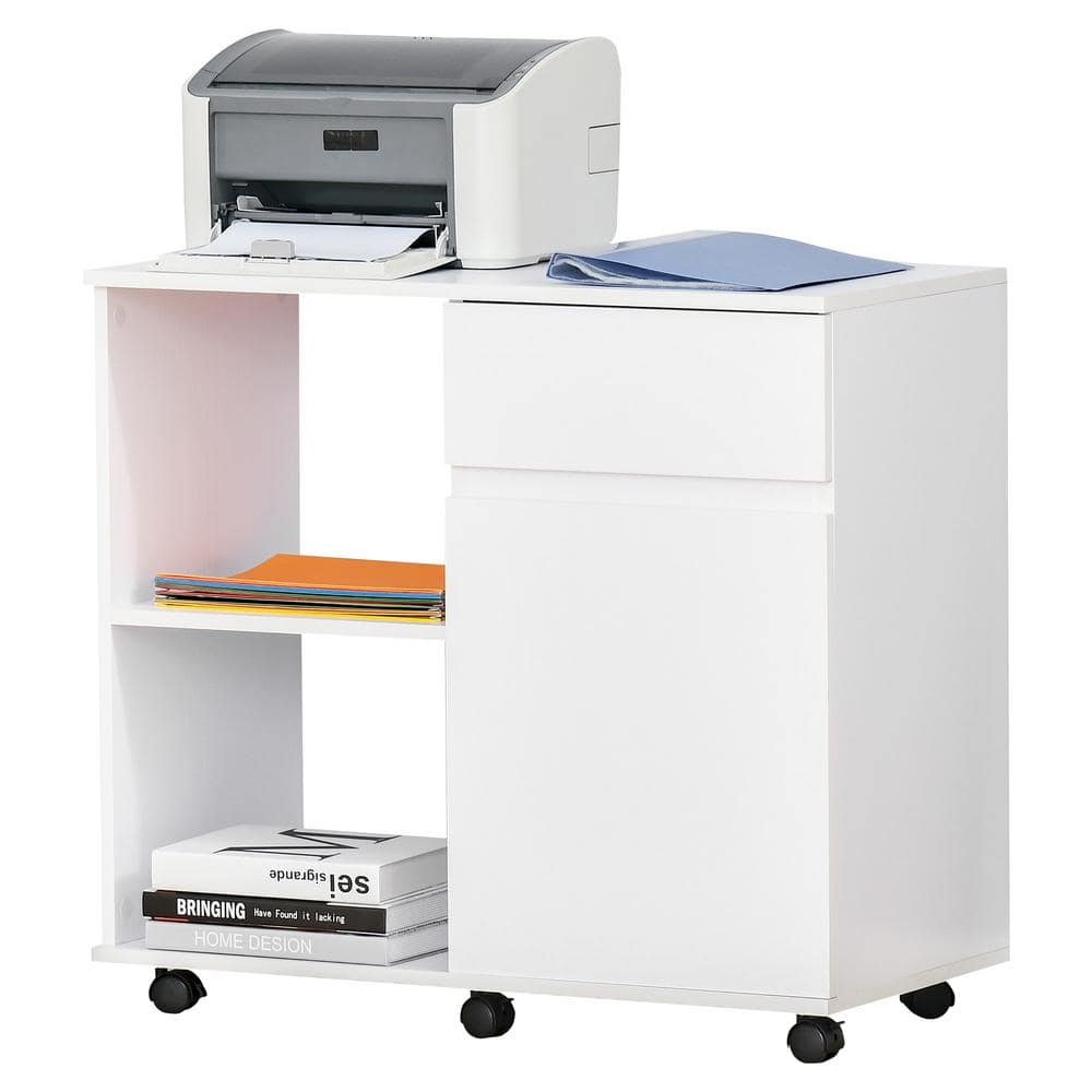 Vinsetto Mobile Filing Cabinet Printer Stand with 2 Drawers, 3 Open Storage Shelves for Home Office Organization, White 924-034V80WT