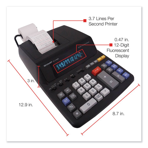 Sharp EL2196BL Two-Color Printing Calculator， Black/Red Print， 3.7 Lines/Sec