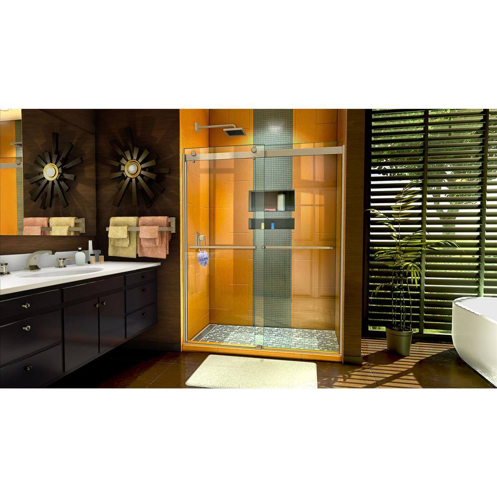 DreamLine Sapphire 56 in. to 60 in. W x 76 in. H Semi-Frameless Bypass Shower Door in Brushed Nickel SHDR-6360762-04