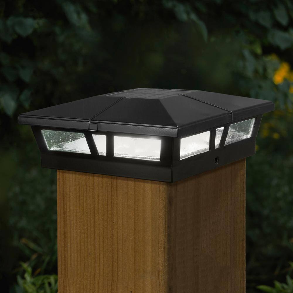 CLASSY CAPS Cambridge 6 in. x 6 in. Outdoor Black LED Solar Post Cap (2-Pack) SLC771