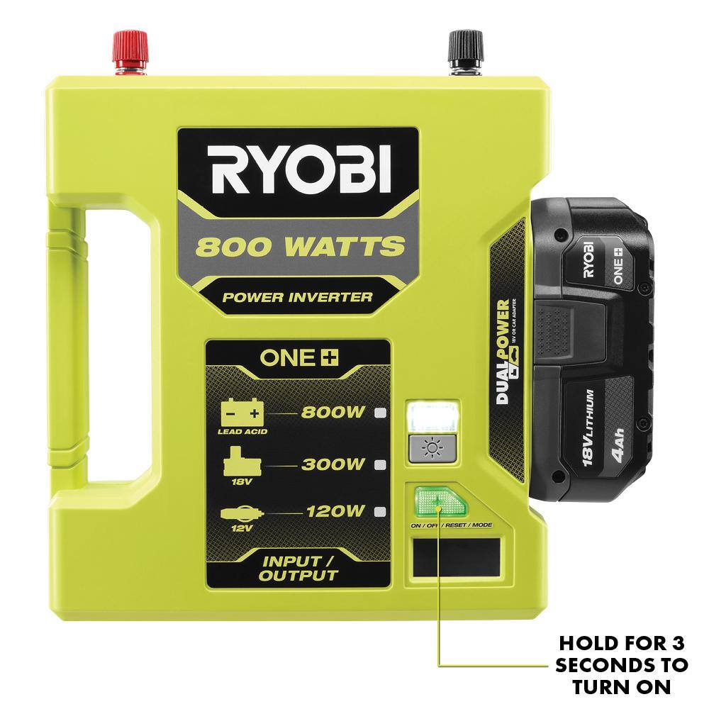 RYOBI ONE+ 18V 800-Watt Max 12V Automotive Power Inverter with Dual USB Ports RYi8030A