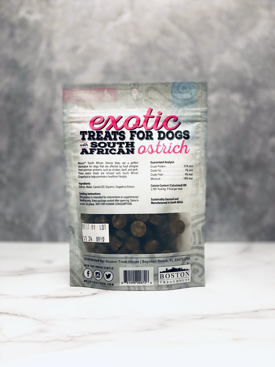 Mosaic South African Ostrich Bites Grapefruit Infused Jerky Dog Treats， 3-oz bag