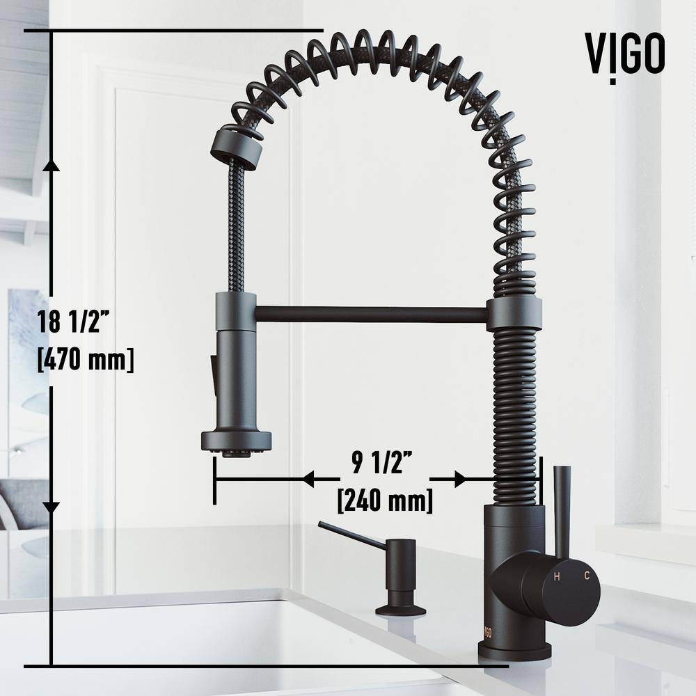 VIGO Edison Single Handle Pull-Down Sprayer Kitchen Faucet Set with Soap Dispenser in Matte Black VG02001MBK5