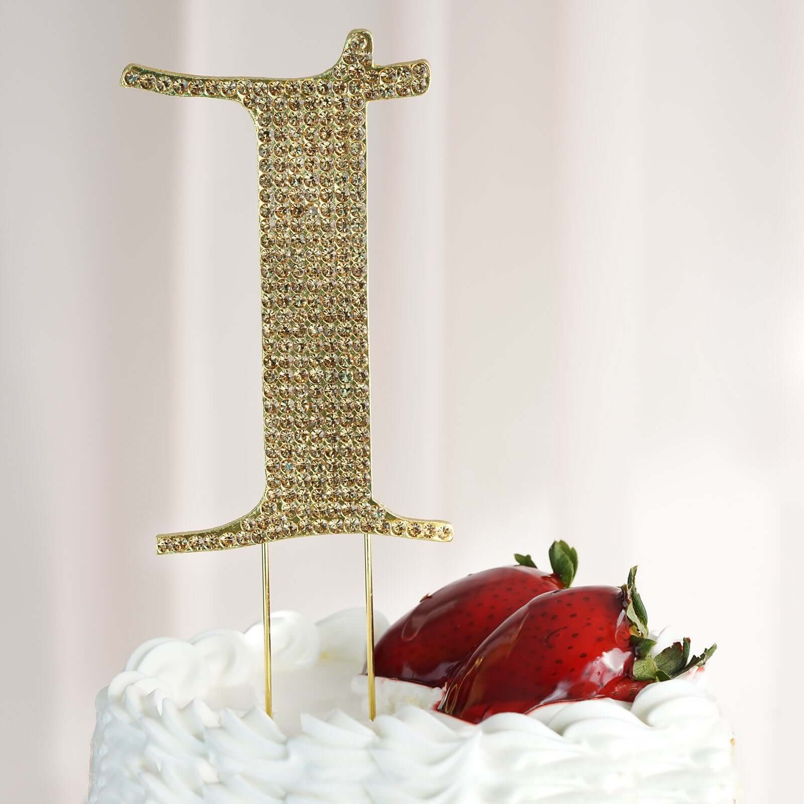 Gold Rhinestone Monogram Letter and Number Cake Toppers 4.5