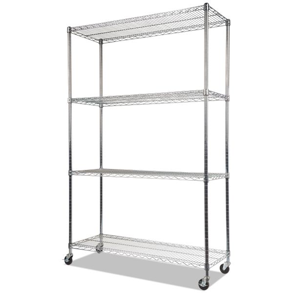 Alera NSF Certified 4-Shelf Wire Shelving Kit with Casters， 48w x 18d x 72h， Silver