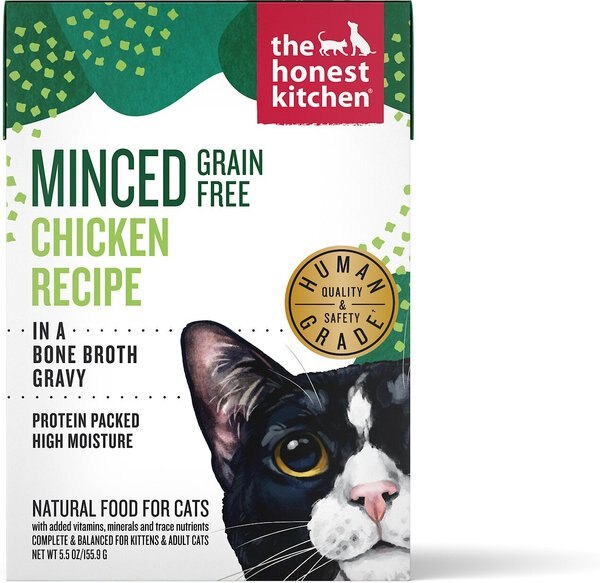 The Honest Kitchen Grain-Free Minced Chicken in Bone Broth Gravy Wet Cat Food， 5.5-oz， case of 12