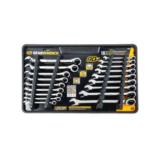 GEARWRENCH SAEMM 90-Tooth Pro Combination Ratcheting Wrench Tool Set with Tray (18-Piece) 86698