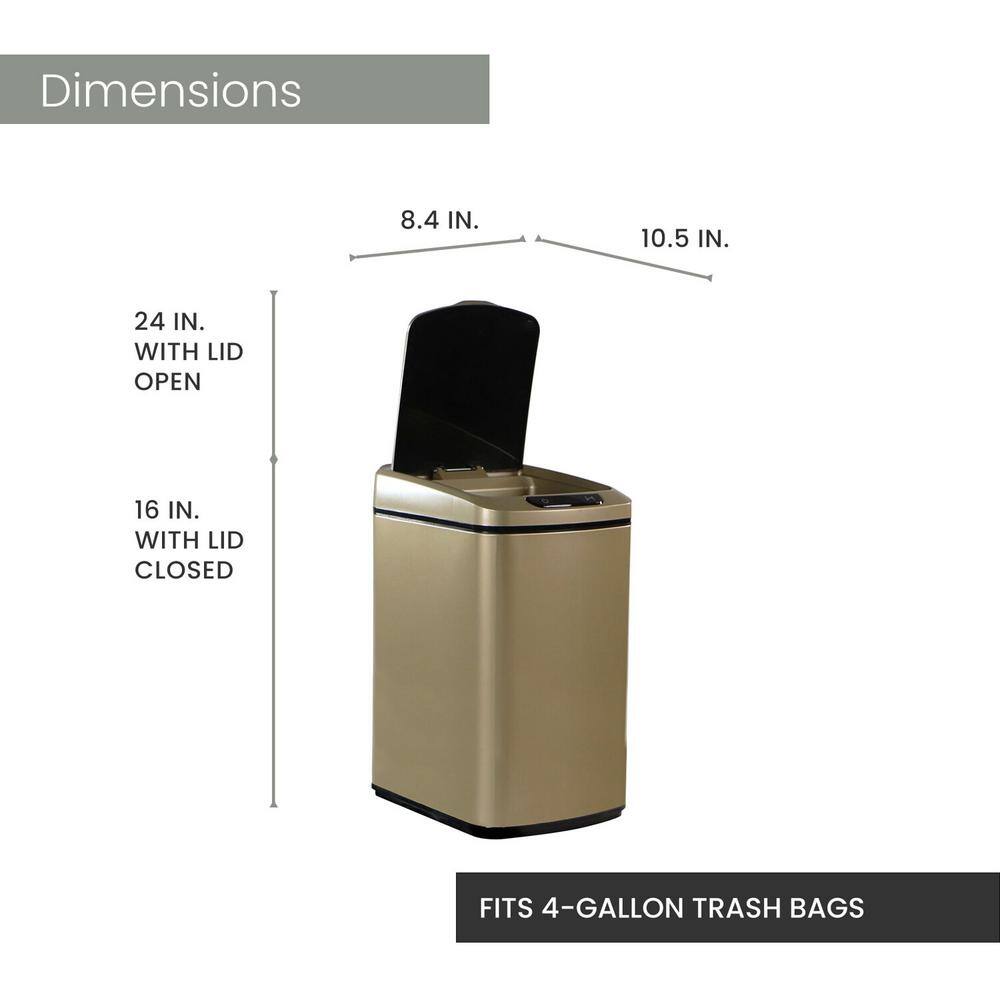 Hanover 3.2 Gal. Gold Metal Household Trash Can with Sensor Lid HTRASH12L-2