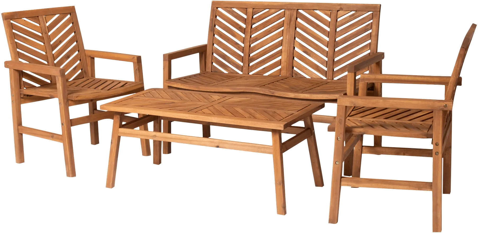 Vincent Natural Patio Chat Set with Bench and Chairs - Walker Edison