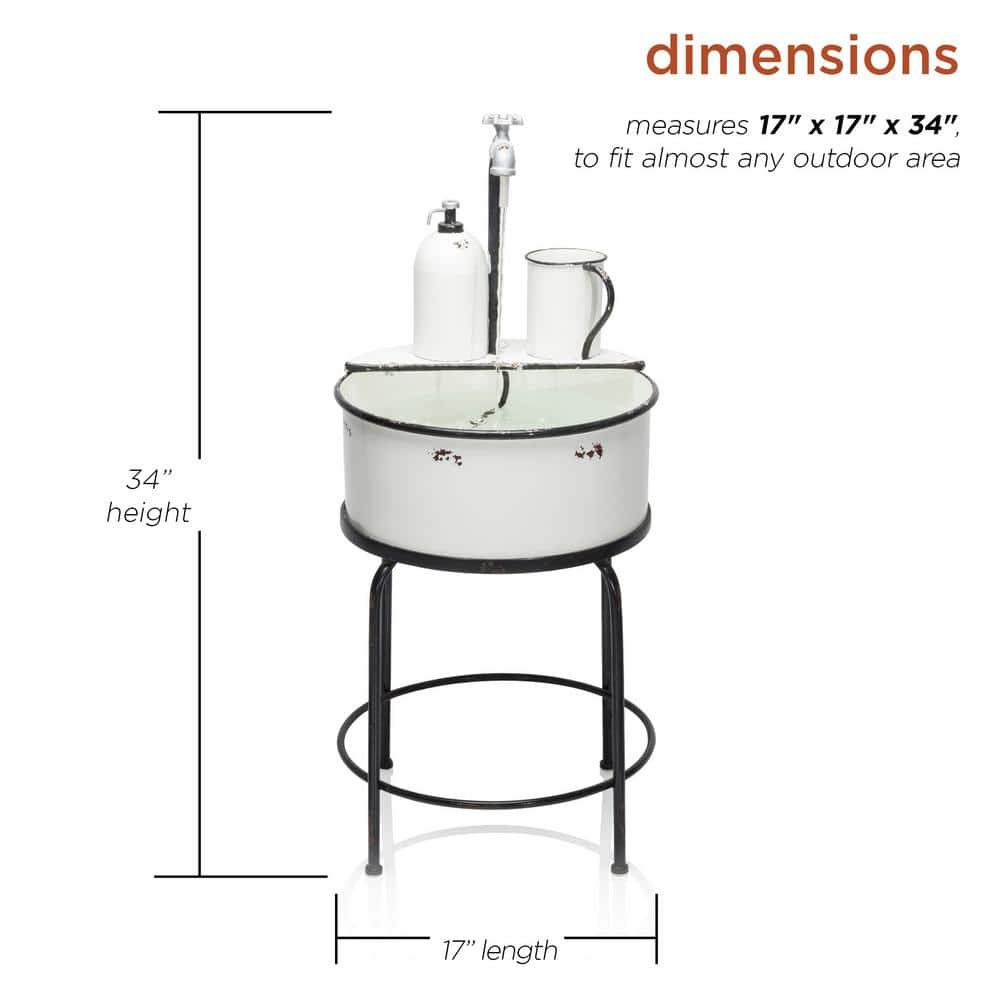 Alpine Corporation 34 in. Tall Outdoor Antique Metal Sink Water Fountain, White YHL168