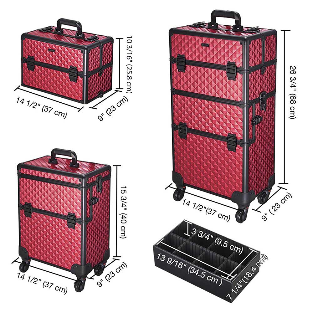 Byootique 2in1 Rolling Makeup Artist Case Lockable 4-Wheel