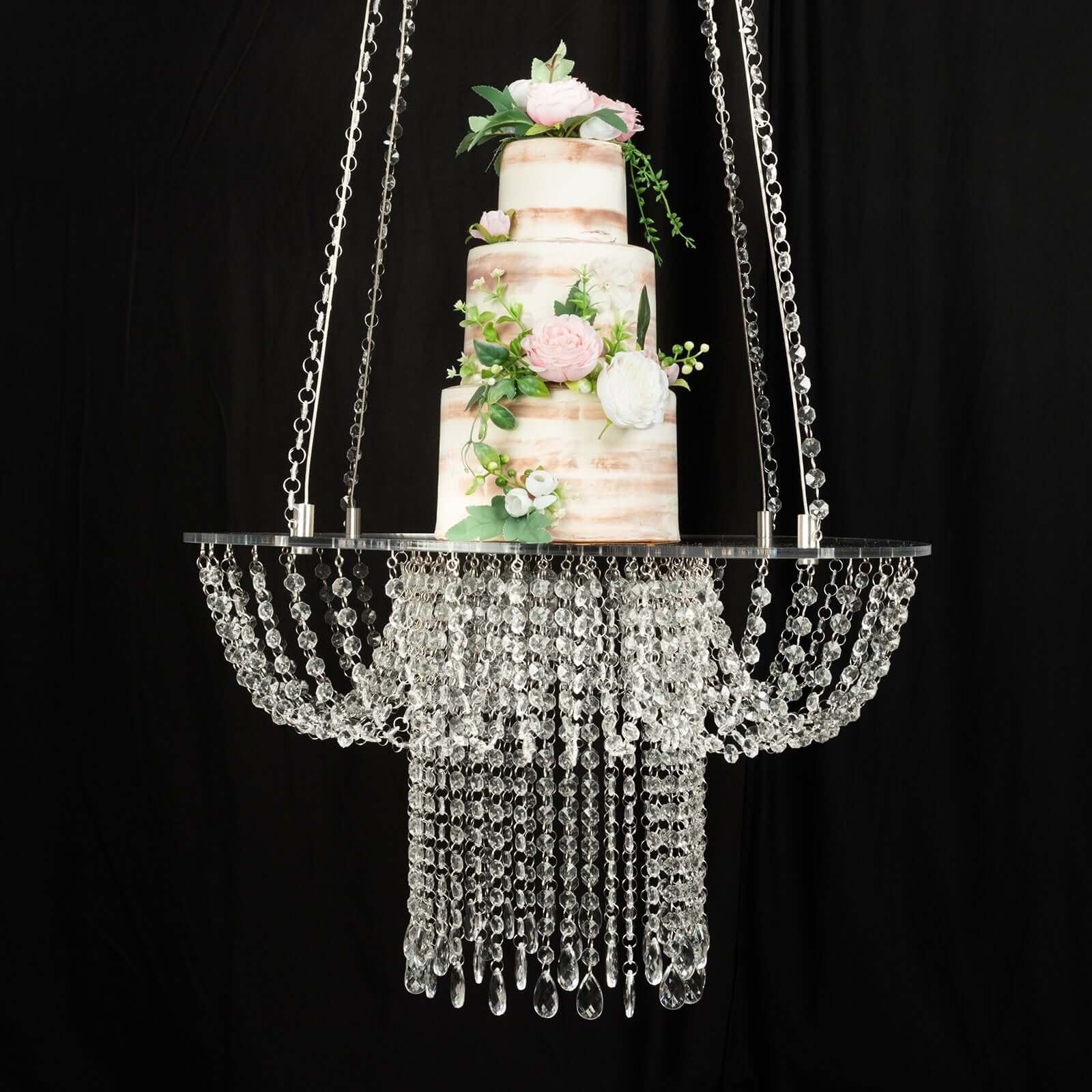 Acrylic Hanging Crystal Chandelier Cake Stand, Drape Suspended Wedding Cake Swing With 5ft Steel Wire String Bead Chains - 25